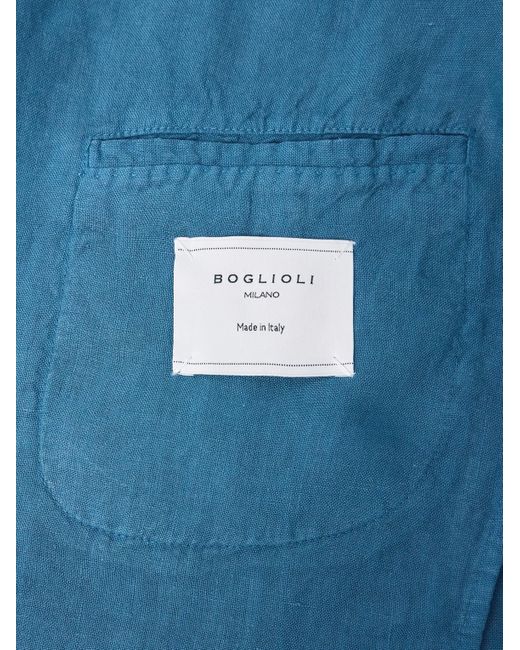 Boglioli Blue Unstructured Linen Suit Jacket for men