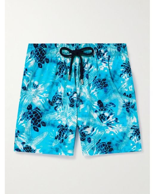 Vilebrequin Blue Moorise Slim-fit Mid-length Printed Swim Shorts for men