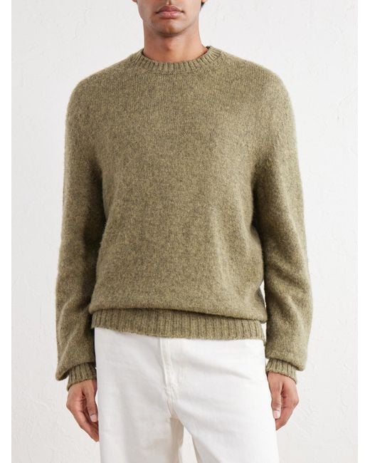 De Bonne Facture Green Brushed Merino Wool Sweater for men