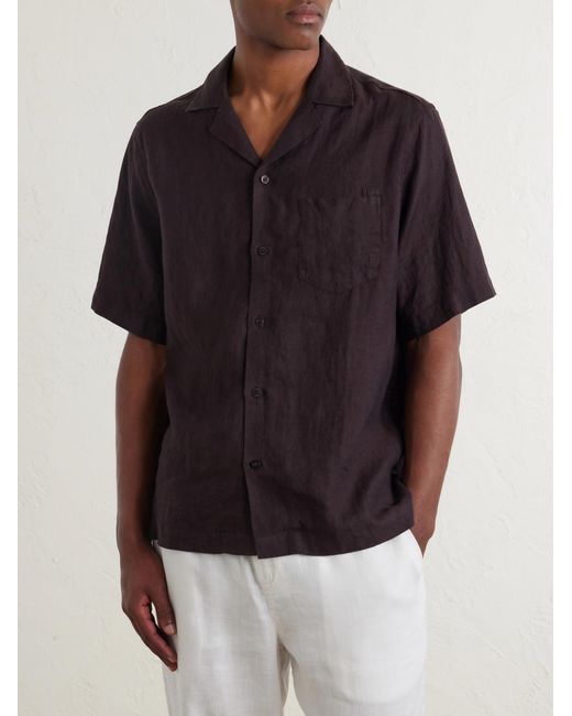 Frescobol Carioca Brown Angelo Camp-Collar Linen Shirt for men