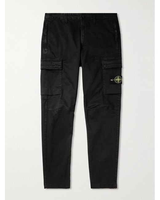 Stone Island Black Tapered Stretch-Cotton Cargo Trousers for men