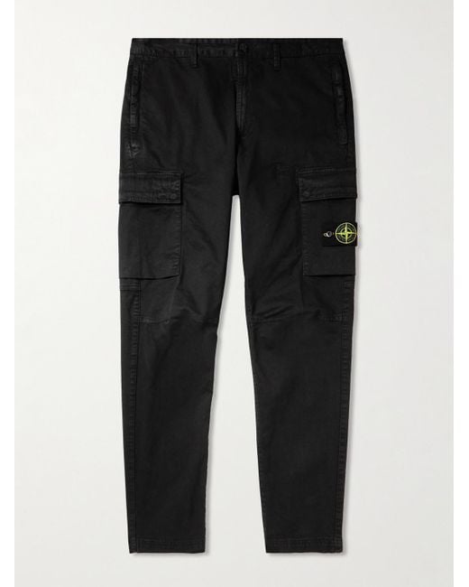 Stone Island Black Tapered Stretch-cotton Cargo Trousers for men