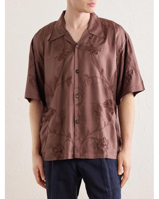 Kardo Rohit Convertible-Collar Floral-Embroidered Silk-Satin Shirt for men
