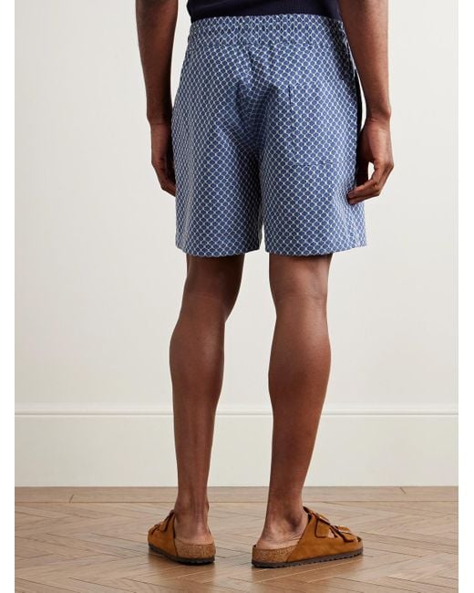 Portuguese Flannel Blue Straight-leg Organic Cotton-blend Jacquard Drawstring Shorts for men