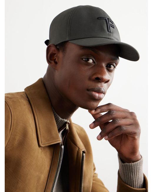 Tom Ford Gray Leather-trimmed Logo-embroidered Cotton-twill Baseball Cap