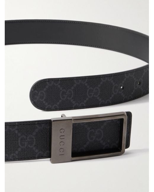 Gucci Black 3.5Cm Reversible Monogrammed Coated-Canvas And Leather Belt for men