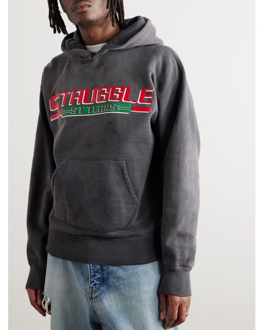 SAINT Mxxxxxx Gray Denim Tears Distressed Printed Cotton-Jersey Hoodie for men