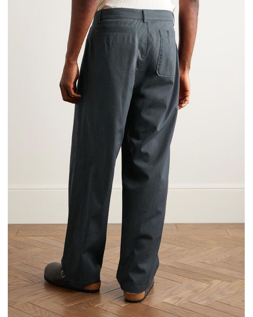 Folk Blue Anniversary Wide-Leg Pleated Cotton-Twill Trousers for men