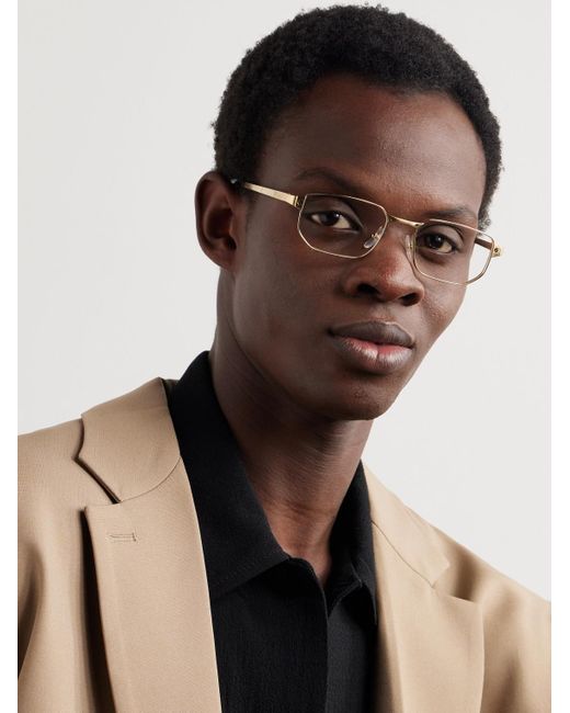 Cartier Santos goldfarbene Brille mit rechteckigem Rahmen in Natural für Herren