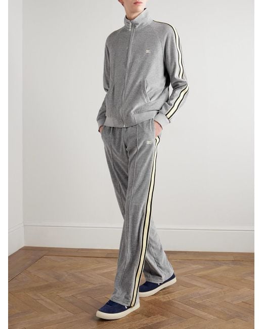 Céline Gray Slim-Fit Webbing-Trimmed Logo-Embroidered Cotton-Blend Velour Track Jacket for men