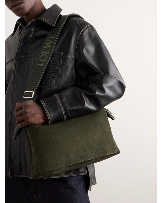 Loewe Green Flamenco Leather-trimmed Suede Messenger Bag for men
