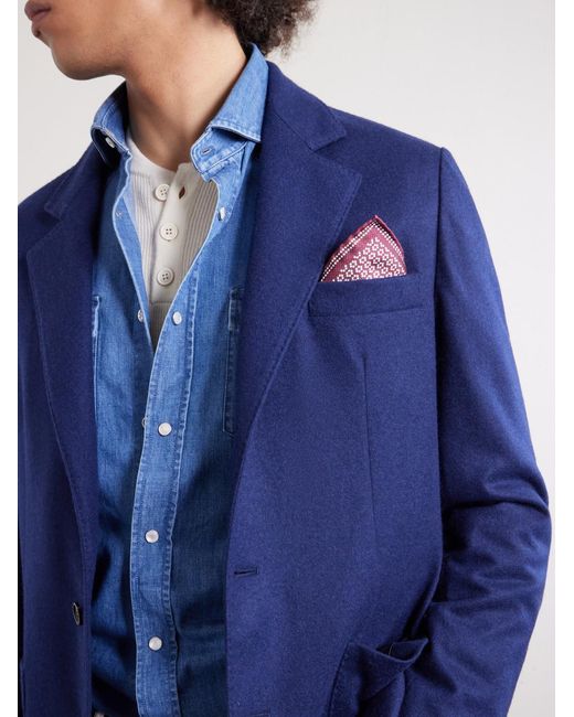 Brunello Cucinelli Red Printed Silk Pocket Square for men