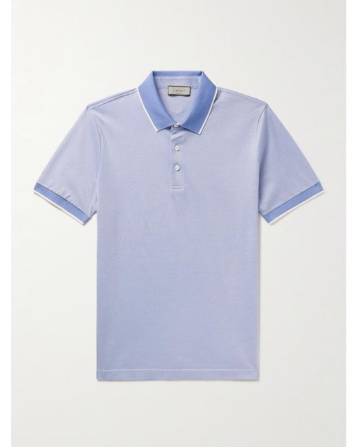 Canali Blue Cotton-piqué Polo Shirt for men