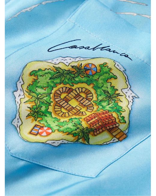Camicia in twill di seta stampato con colletto convertibile Maison Sur Piloti di Casablancabrand in Blue da Uomo