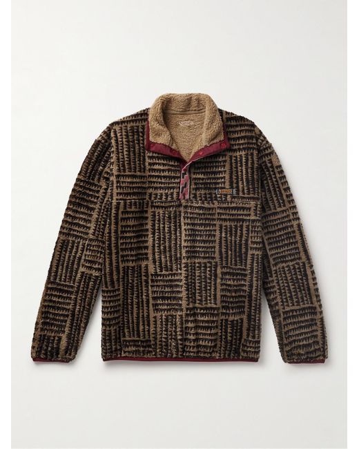 Kapital Brown Hacksaw Printed Fleece Half-placket Sweatshirt for men