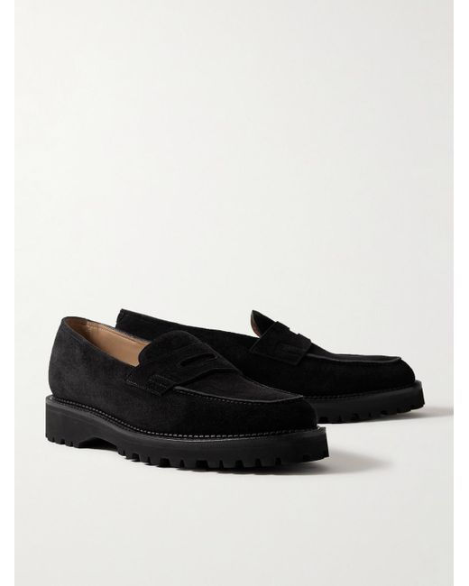 John Lobb Black Lopez New Standard Suede Penny Loafers for men