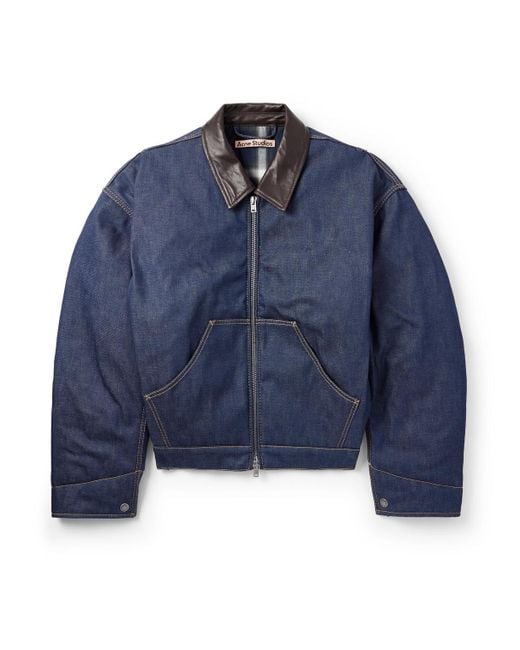 Acne Blue Leather-trimmed Denim Jacket for men