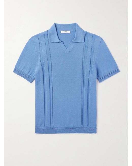 Mr P. Schmal geschnittenes Polohemd aus Merinowolle mit Streifen in Blue für Herren