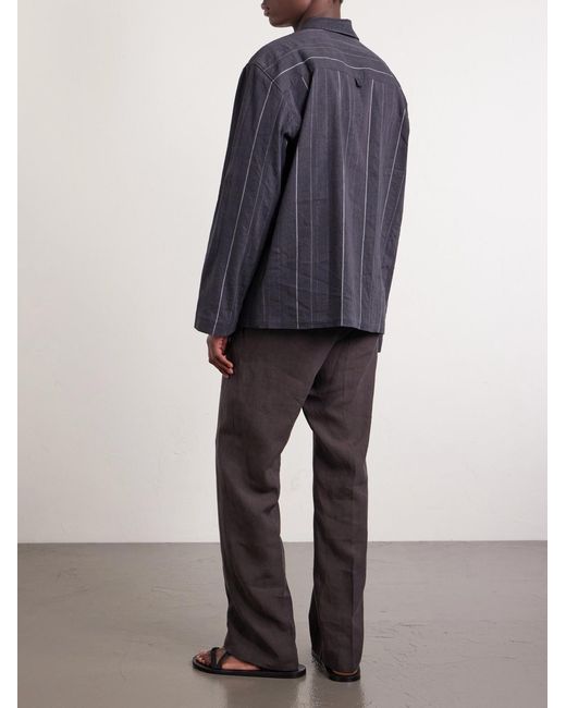 A Kind Of Guise Blue Matara Cropped Pinstriped Cotton And Linen-blend Overshirt for men