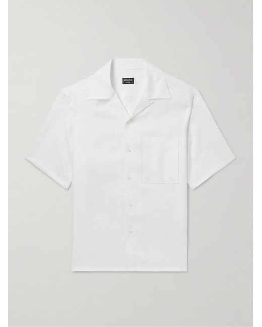 Zegna Hemd aus "Oasi"-Leinen mit wandelbarem Kragen in White für Herren