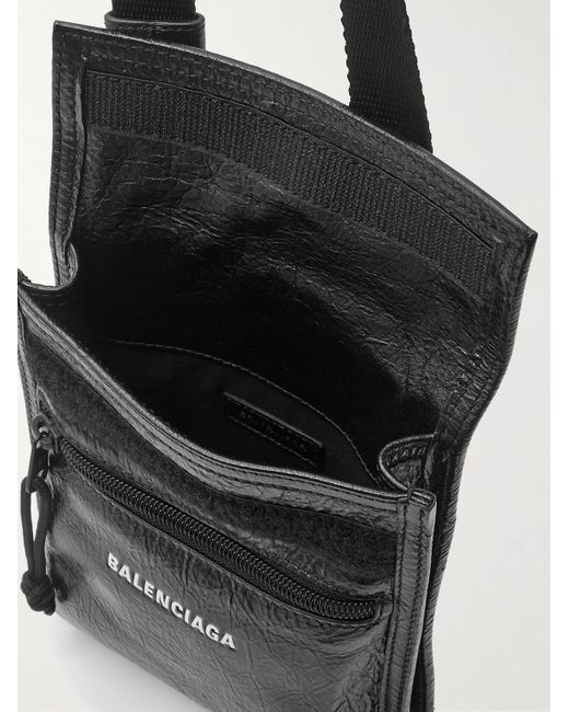 Balenciaga White Explorer Logo-print Cracked-leather Messenger Bag for men