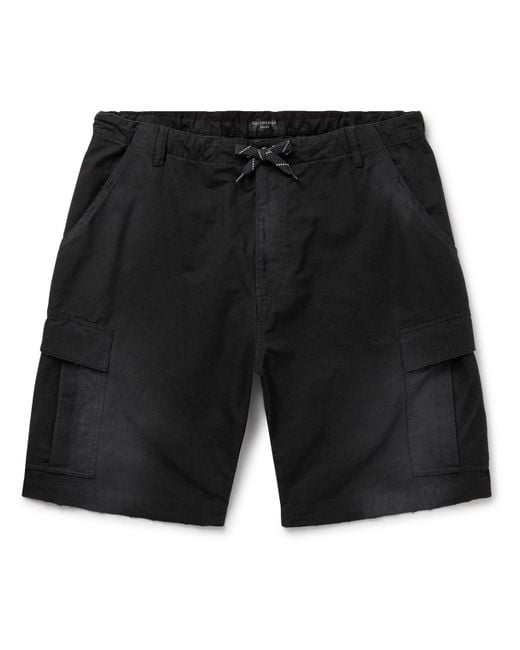 Balenciaga Black Wide-leg Distressed Cotton-ripstop Drawstring Cargo Shorts for men