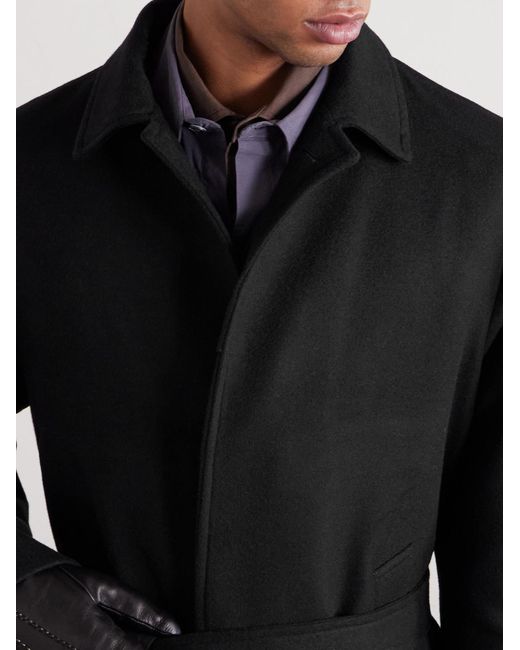 Saman Amel Black Belted Wool Overcoat for men