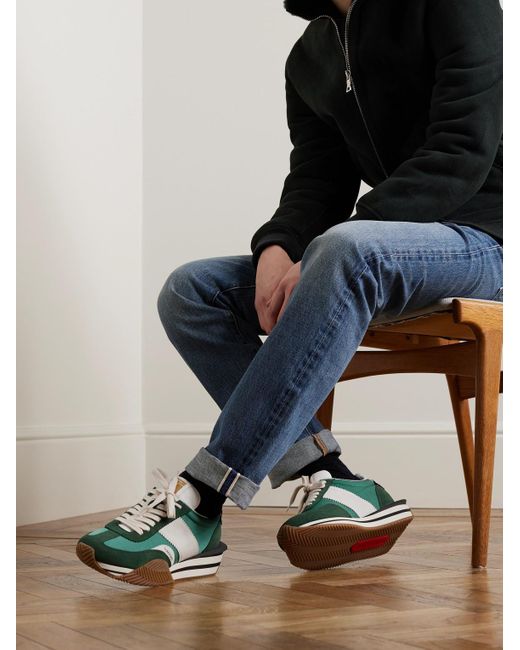 Tom Ford James Sneakers aus Veloursleder und Nylon mit Gummibesatz in Green für Herren
