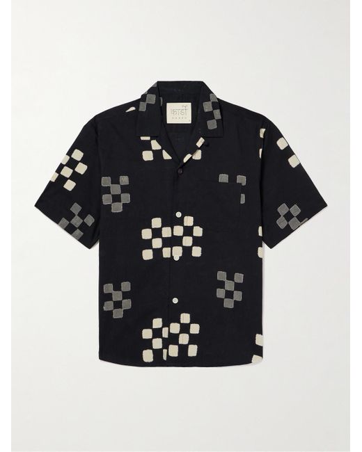 Kardo Black Ronen Convertible-collar Checked Cotton Shirt for men