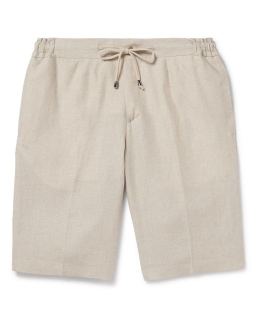 De Petrillo Natural Tapered Linen Drawstring Shorts for men