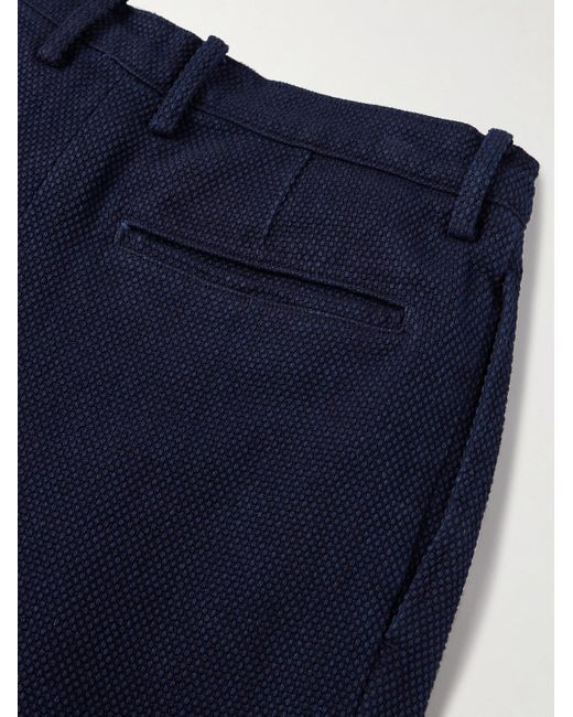 Pantaloni a gamba affusolata in cotone punto sashiko tinti indaco con pinces di Blue Blue Japan in Blue da Uomo