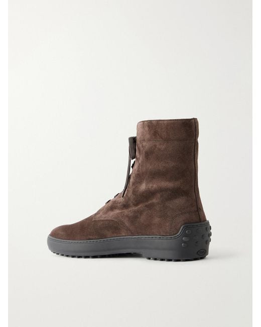 Tod's Brown Winter Gommino Suede Boots for men