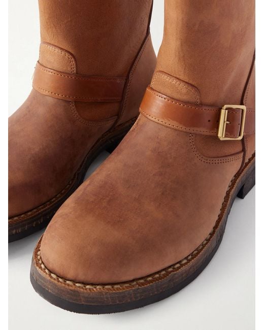 Visvim Brown T.w.o. Folk Distressed Buckled Textured-leather Boots for men