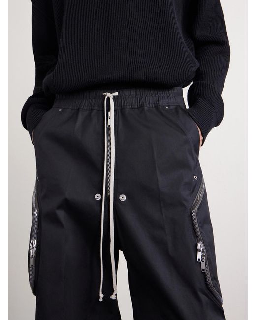 Rick Owens Black Heizer Belas Wide-leg Cotton-blend Poplin Drawstring Cargo Trousers for men
