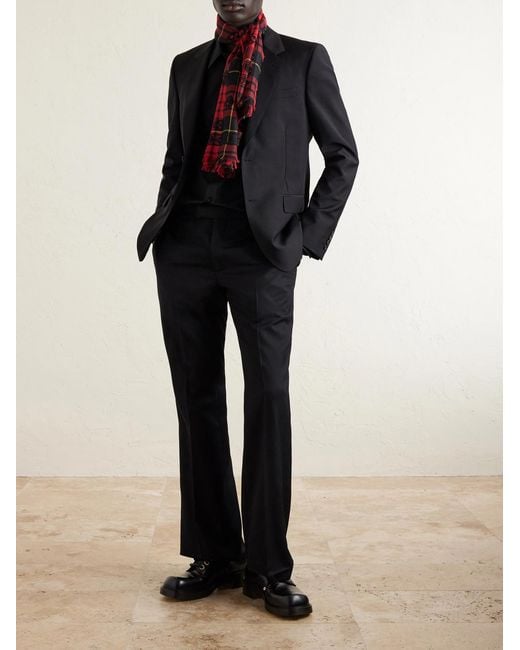 McQueen Red Fringed Checked Wool And Silk-blend Scarf for men