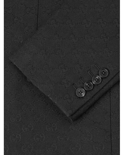 Gucci Black Slim-Fit Logo-Jacquard Cotton-Blend Blazer for men