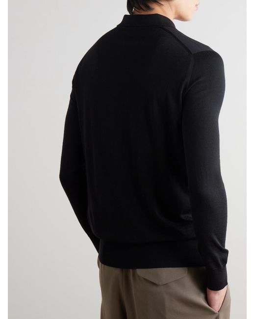 Loro Piana Black Wish Virgin Wool Polo Shirt for men