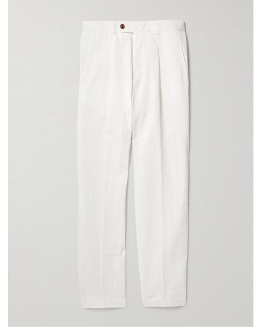 Paul Smith White Tapered Pleated Cotton And Ramie-blend Trousers for men