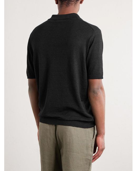 Thom Sweeney Black Linen And Cotton-blend Polo Shirt for men
