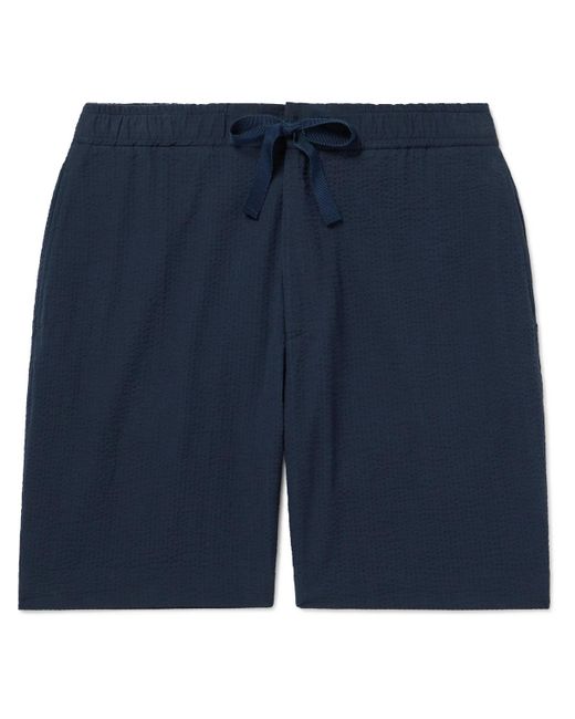 Officine Generale Blue Phill Straight-leg Cotton-seersucker Drawstring Shorts for men