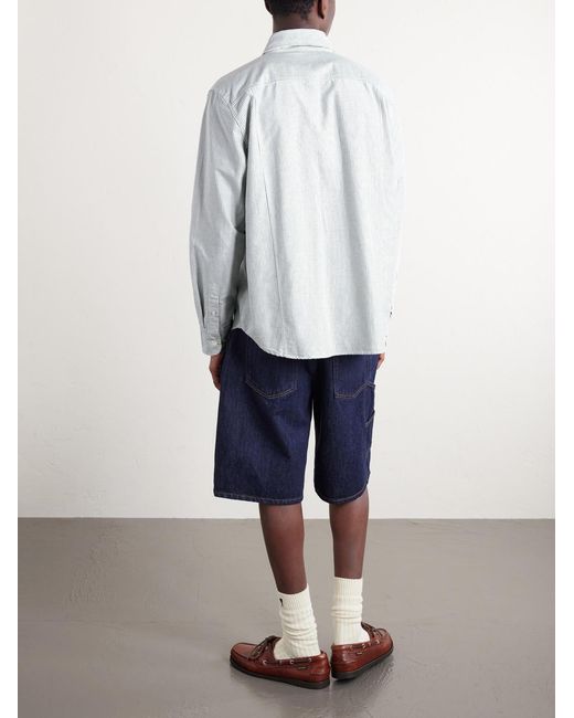 Corridor NYC White Button-down Collar Striped Cotton Oxford Shirt for men