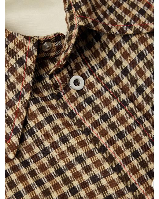 Jil Sander Brown Embellished Checked Wool And Linen-Blend Shirt for men