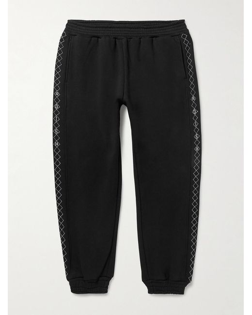 Adish Black Tapered Logo-embroidered Cotton-jersey Sweatpants for men