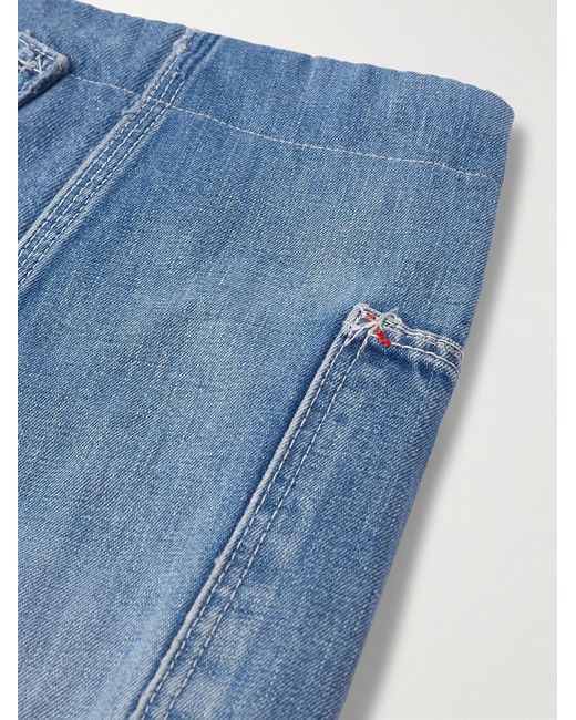 Greg Lauren Blue Tapered Cropped Frayed Patchwork Drawstring Jeans for men