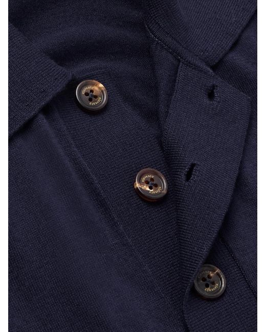 Eleventy Blue Slim-Fit Cotton And Cashmere-Blend Polo Shirt for men
