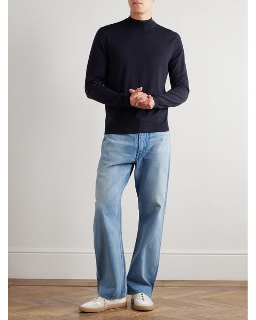 Slowear Blue Virgin Wool-Blend Mock-Neck Sweater for men