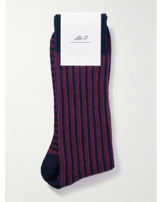 Mr P. Purple Striped Cotton-Blend Socks for men