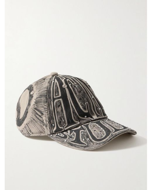 Acne Gray Carli Biro Crystal-Embellished Printed Cotton-Twill Baseball Cap