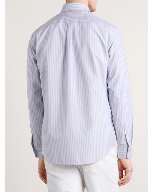 Paul Smith White Button-Down Collar Striped Cotton-Poplin Shirt for men