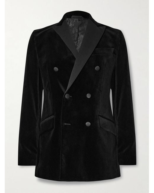 Favourbrook Black Slim-Fit Double-Breasted Cotton-Velvet Tuxedo Jacket for men